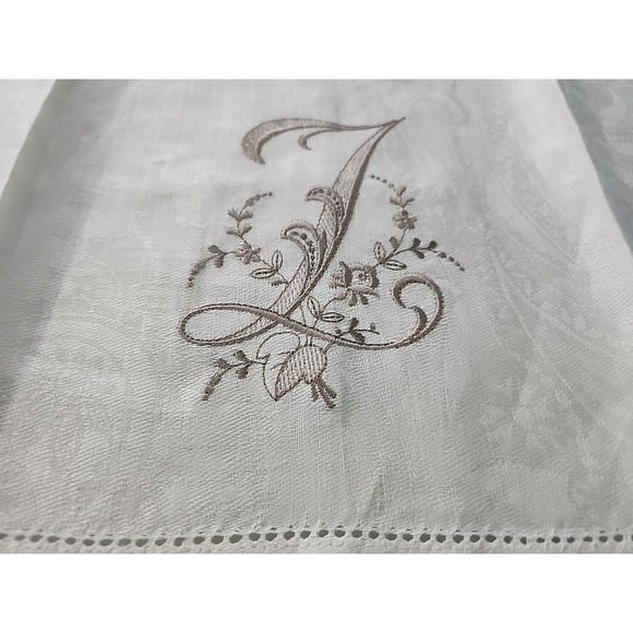 Secret Garden Embroidery Co Monogram Ivory Damask Linen Tea Towel Letter Z NEW - Picture 1 of 8